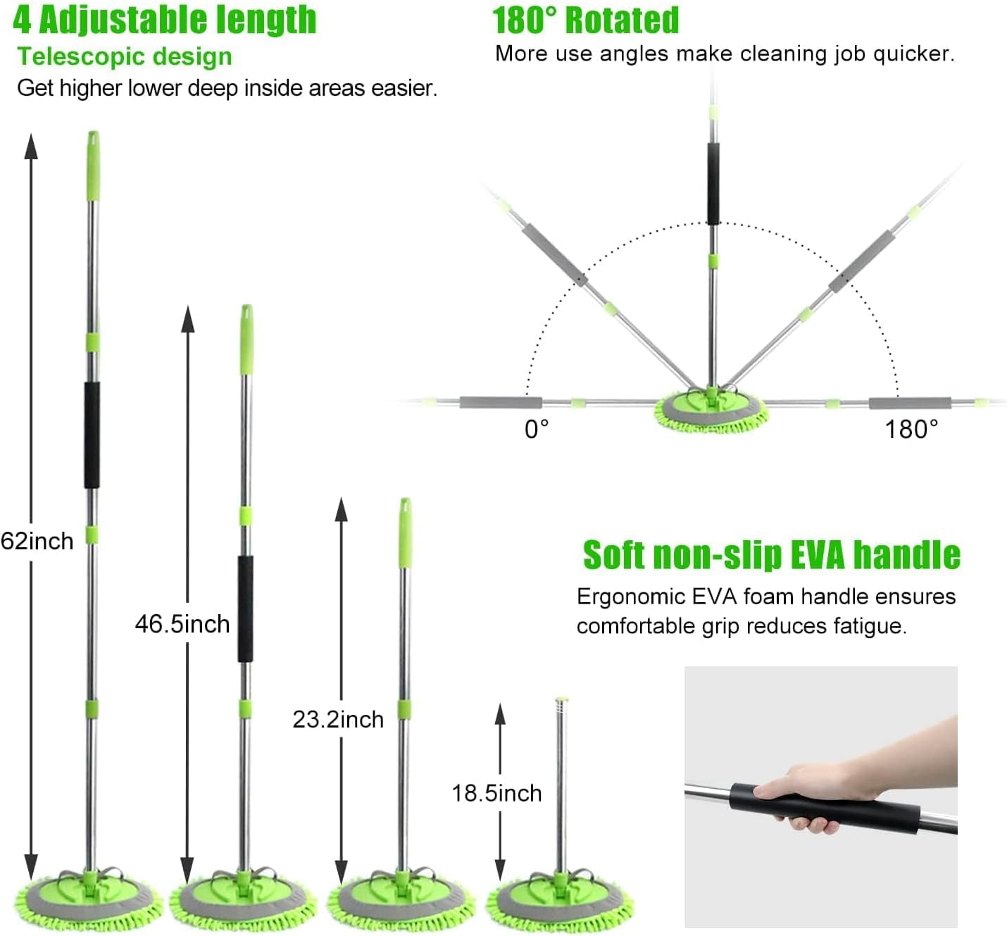 62'' Car Wash Brush with Long Handle, Chenille Car Cleaning Kits for Cars RV SUV Truck, 11Pcs