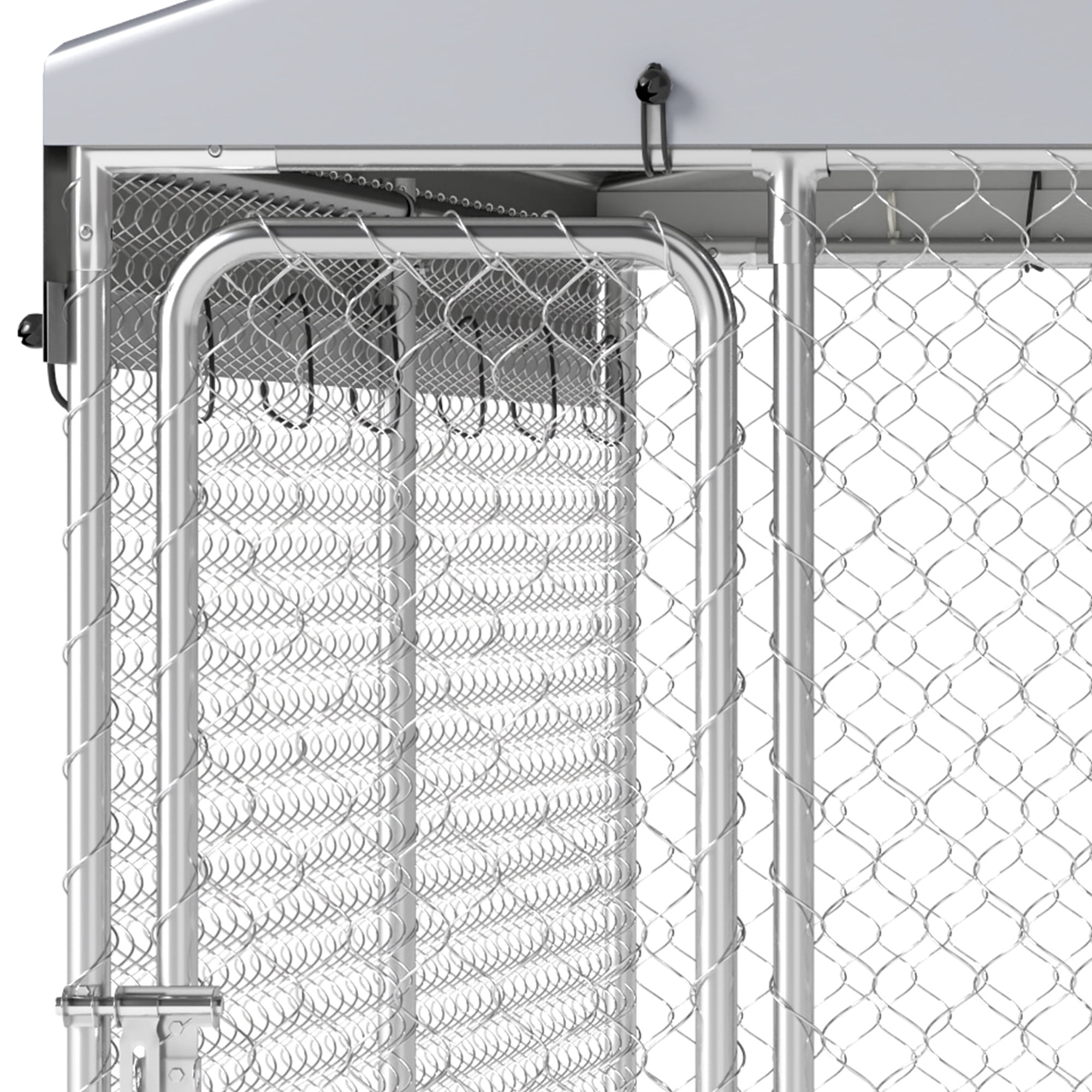 Dextrus 10'x10' Large Outdoor Dog Kennel, Outdoor Dog Enclosure with Rotating Feeder Bowls & Roof, Heavy Duty Dog Kennel for Backyard Farm