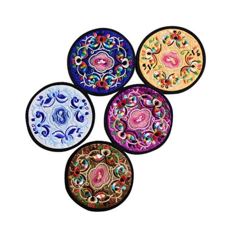 

5pcs Chinese Embroidery Cup Mat Round Practical Coasters Useful Heat Insulation Pad for Home Kitchen (Random Color)
