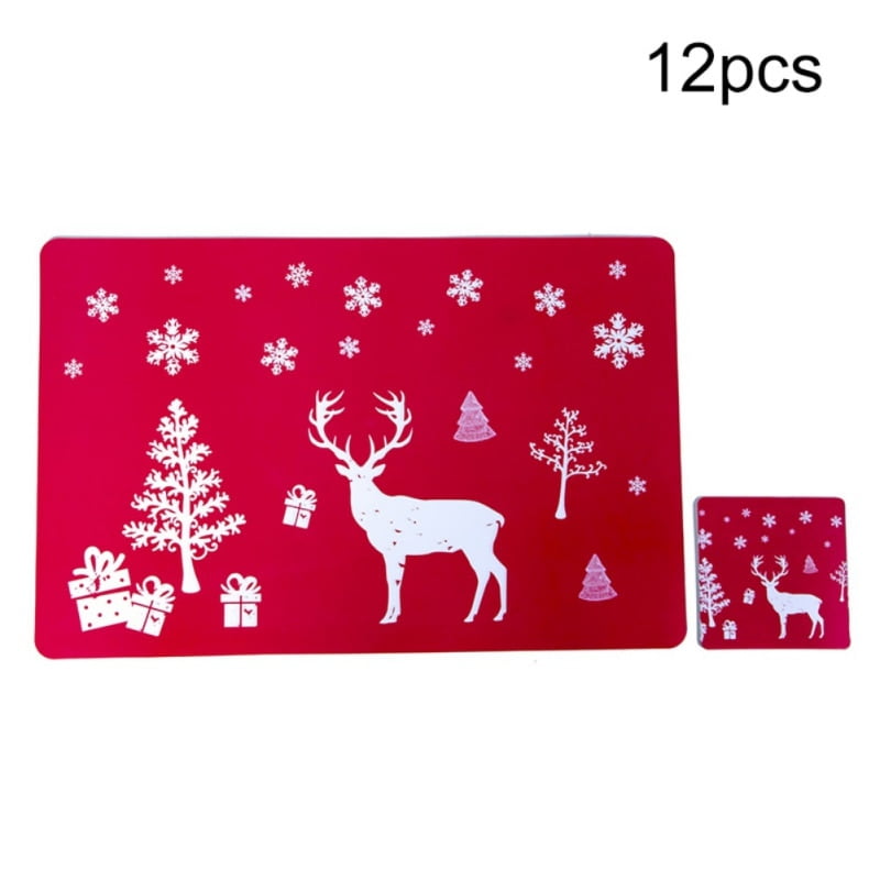 SICOHOME Christmas Placemats,Set of 6,Red Placemat for Christmas Dining Table,Home,Kitchen,Office and Outdoor
