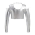 thumbnail image 2 of Alvivi Girls Shiny Metallic Dance Crop Top Long Sleeve Tank Top for Jazz Hip Hop Dancing Performance Silver 12, 2 of 7
