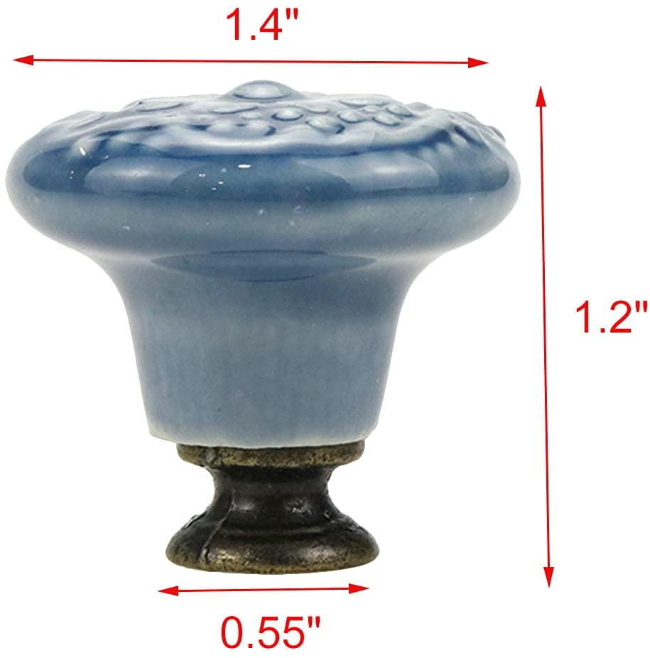 8 Pcs Round Ceramic Drawer Knobs Cabinet Furniture Handle Vintage Flower Pattern Knobs, with Mounting Screws, Green