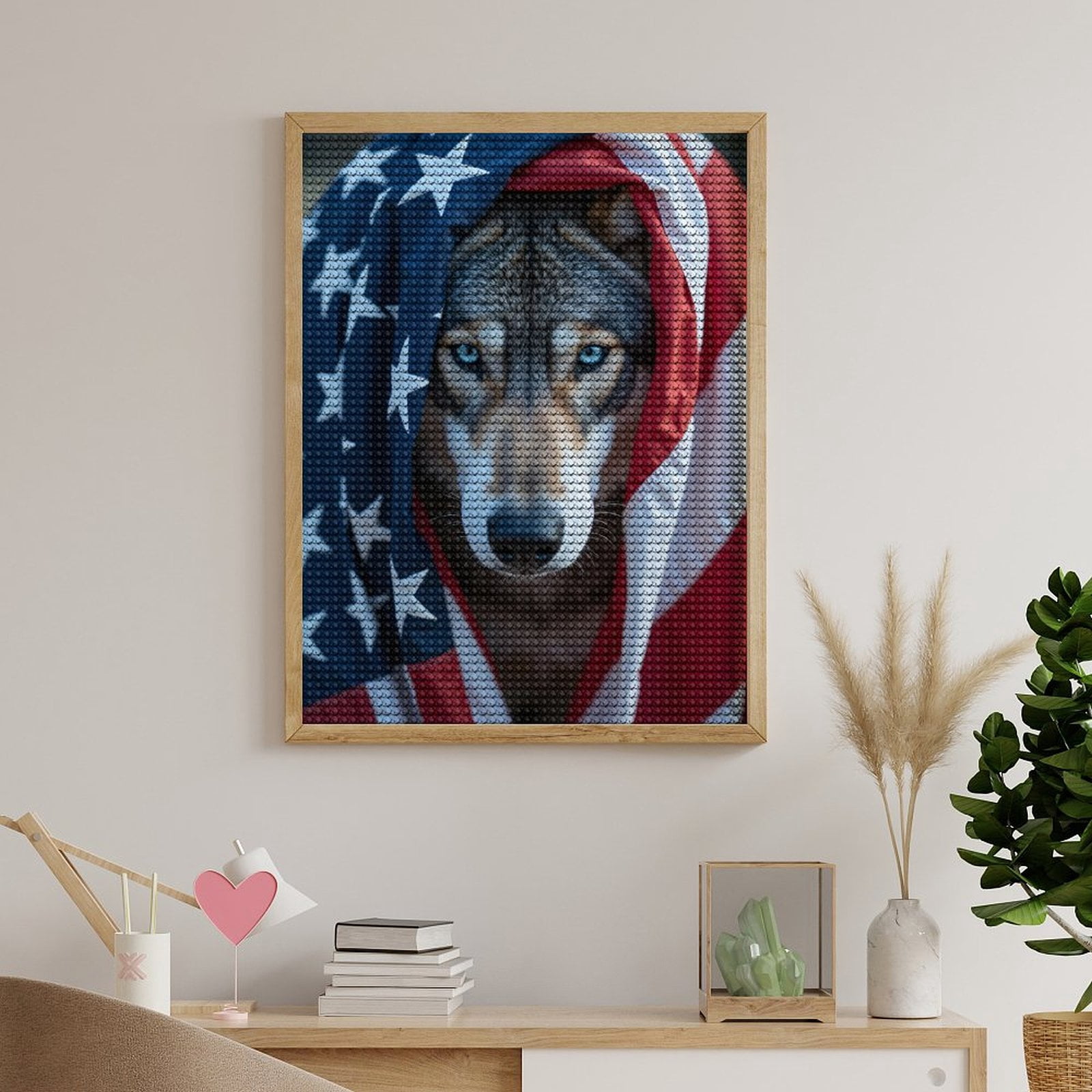 Diamond Art Kits for Adults, Wolf Wrapped In Stars And Stripes 5D Diamond Painting Kits for Adults Beginners, DIY Full Drill Diamond Painting, Gem Art and Crafts 12x16