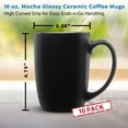thumbnail image 5 of 10 Large Mocha Glossy Ceramic Coffee Mugs Set, 16 oz. - Stoneware, Smooth, Durable, C-handle - Black, 5 of 5