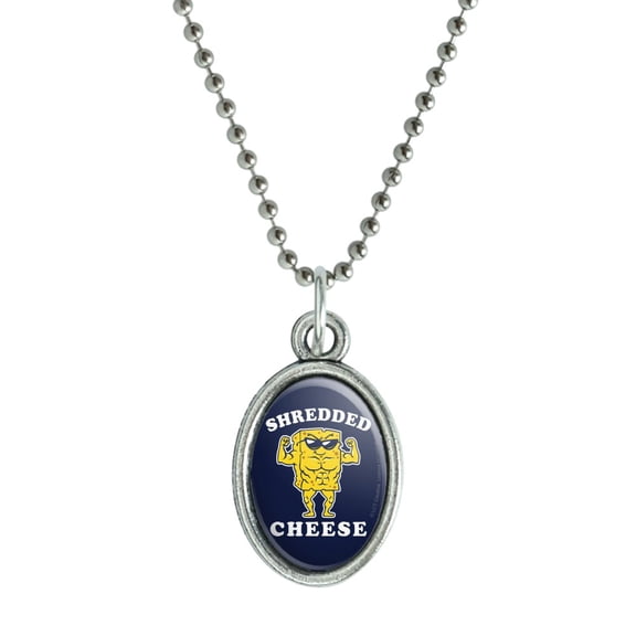 Shredded Cheese Muscles Funny Humor Antiqued Oval Charm Pendant with Chain