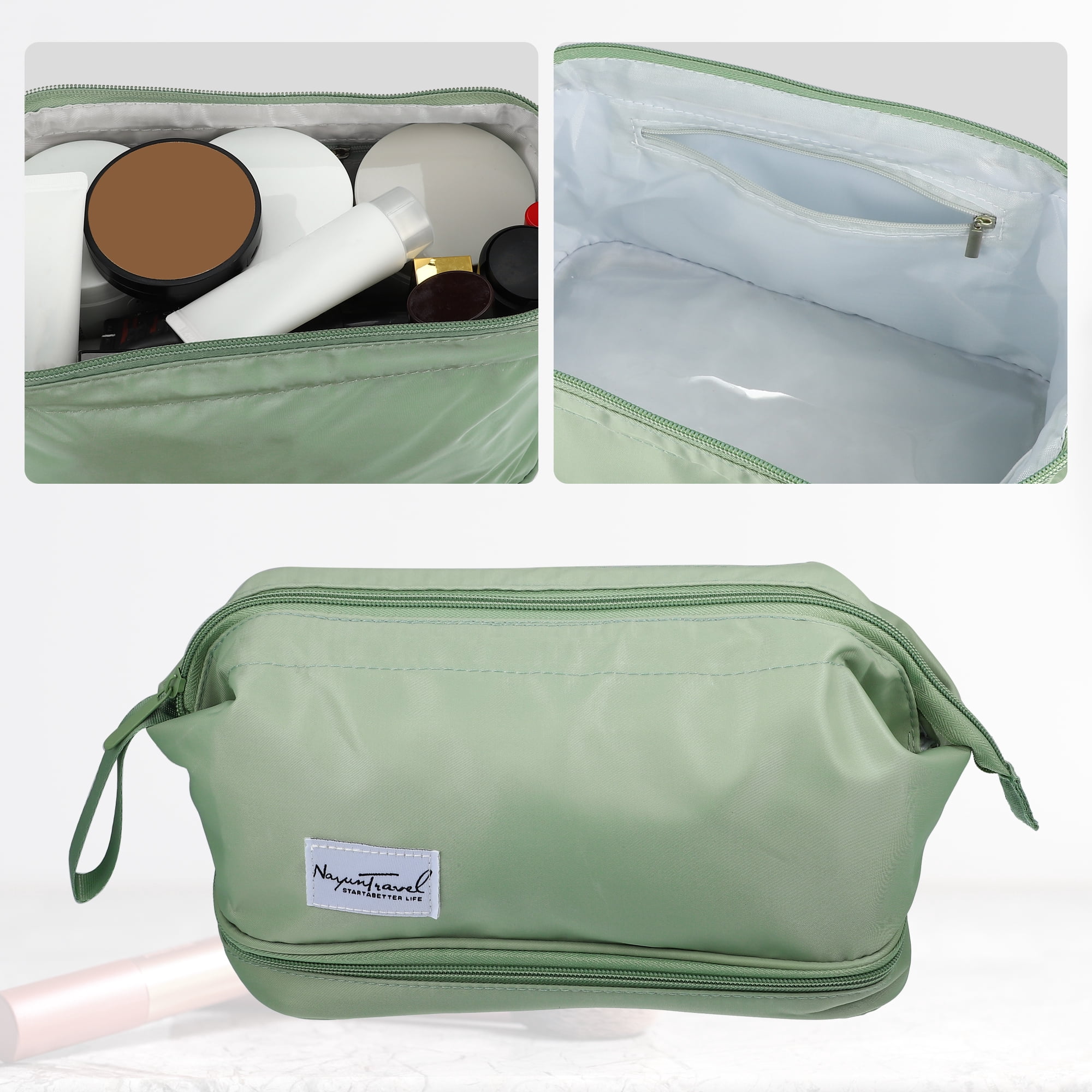 Unique Bargains Floral Makeup Bag Zipper Flower Cosmetic Pouch Green