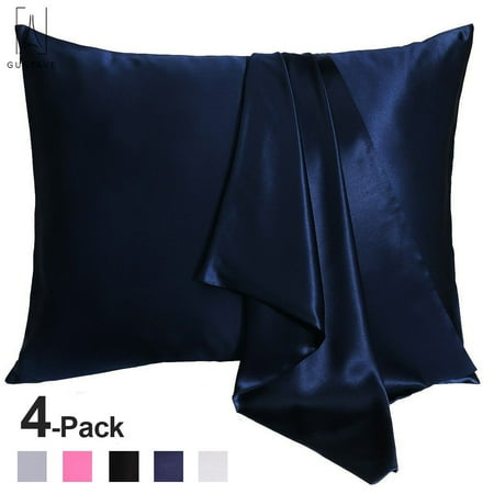 Gustave 4-Pack Silk Pillowcase For Hair and Skin with Envelope Closure 100% Satin Pillow Cases Slip Cooling Pillow Covers Queen Size (Navy, 20×30 inch)