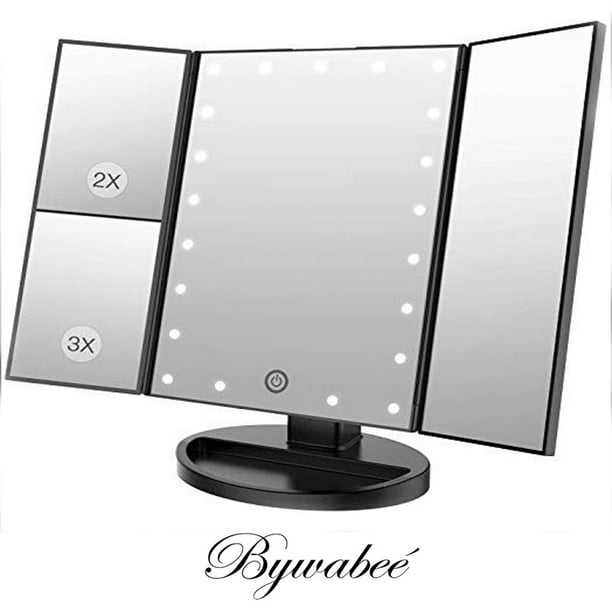 Bywabee Black Tri Fold Lighted Vanity, Folding Vanity Mirror With Lights