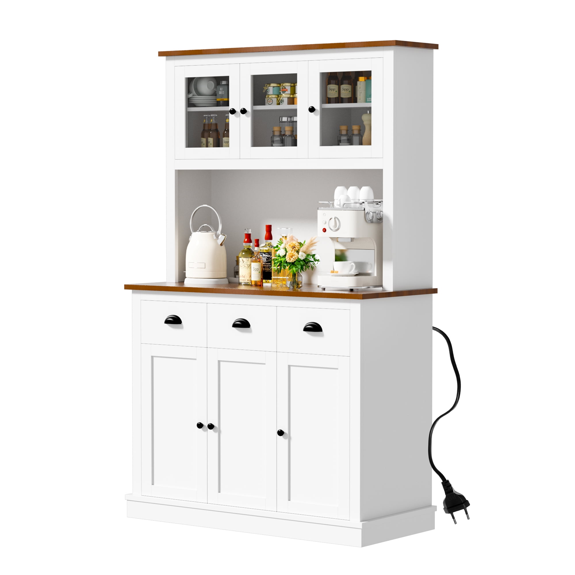 Joywind Freestanding Kitchen Hutch with Charging Station, Storage Drawers, and Adjustable Shelves - Perfect Pantry Cabinet, 71.2 in(White)