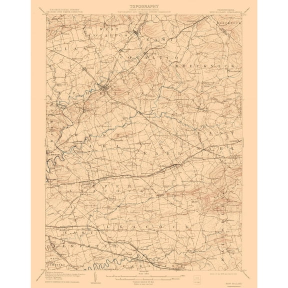Topographical Map - New Holland Pennsylvania Quad - USGS 1908 - Vintage Wall Art