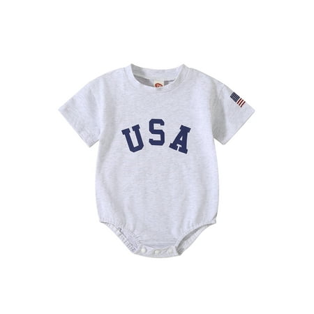 

Coduop Newborn Baby Independence Day Bodysuit Rompers Short Sleeve Infant Playsuit for 4th of July