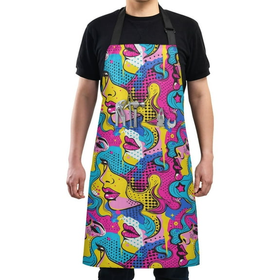 Girls Face Graffiti Kitchen Apron with 2 Pockets Adjustable waterproof Cooking Aprons for Women Men Chef