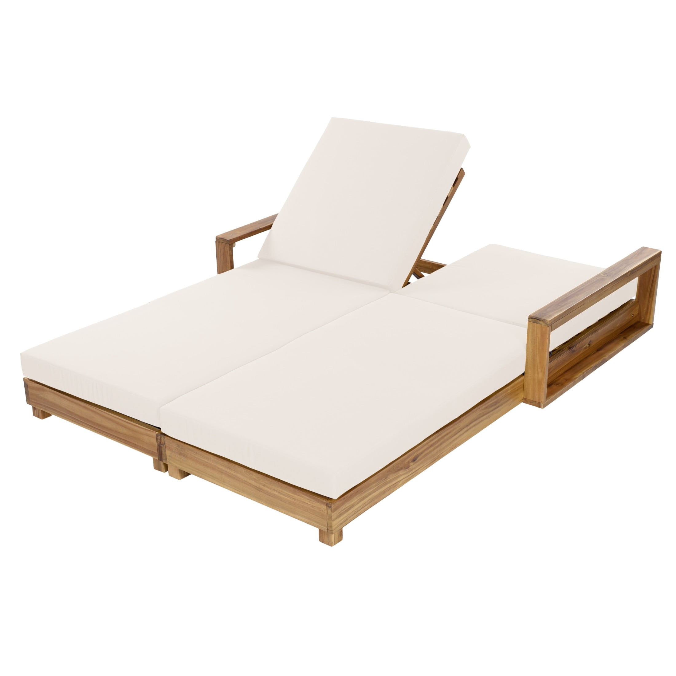 Christopher Knight Home Double Outdoor Chaise Lounge Set, Recliner with Cushions, Light Natural+Cream