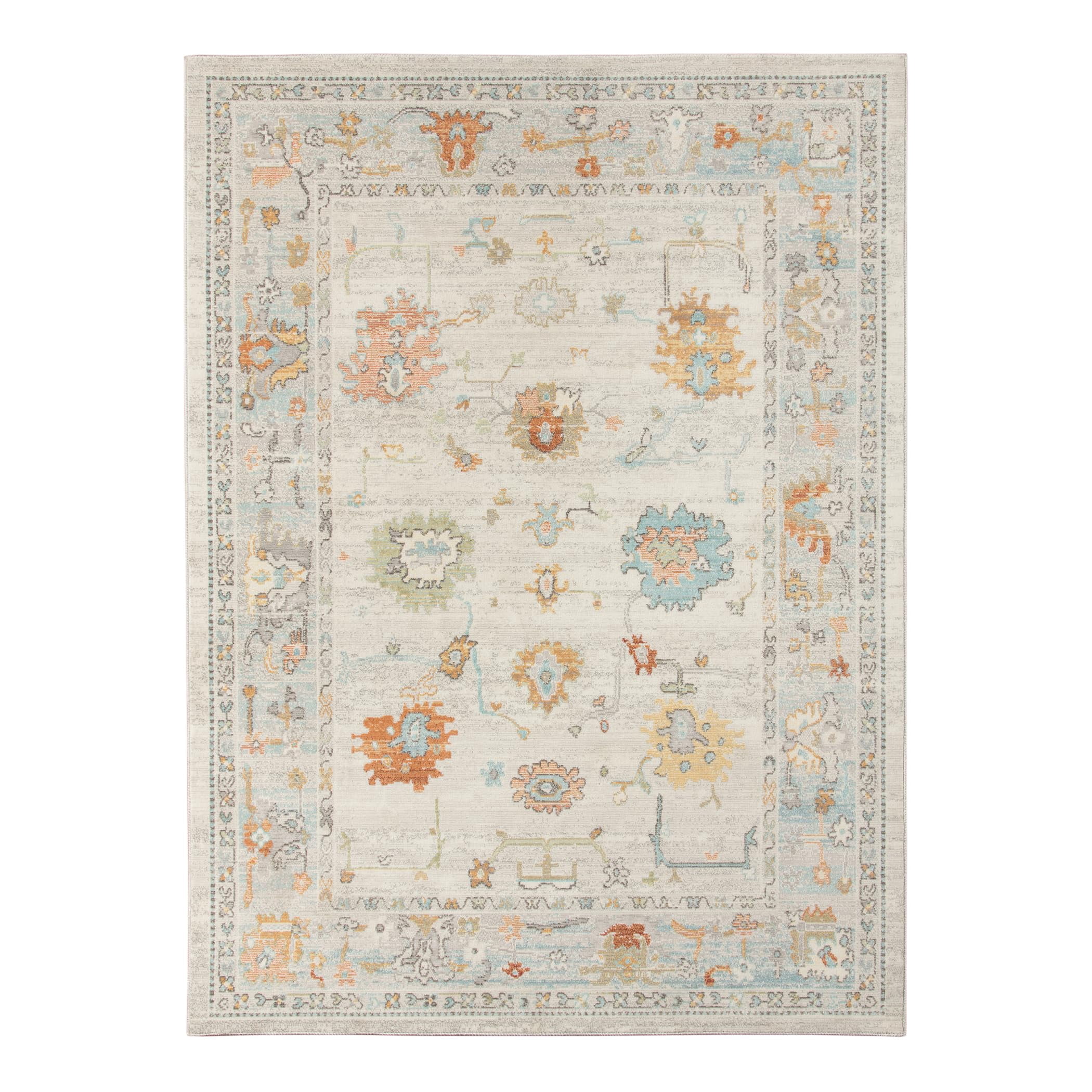 Luxee Designs Bohemian Style Bordered Indoor/Outdoor Area Rug 2x3 for High Traffic Area - Beige/Blue