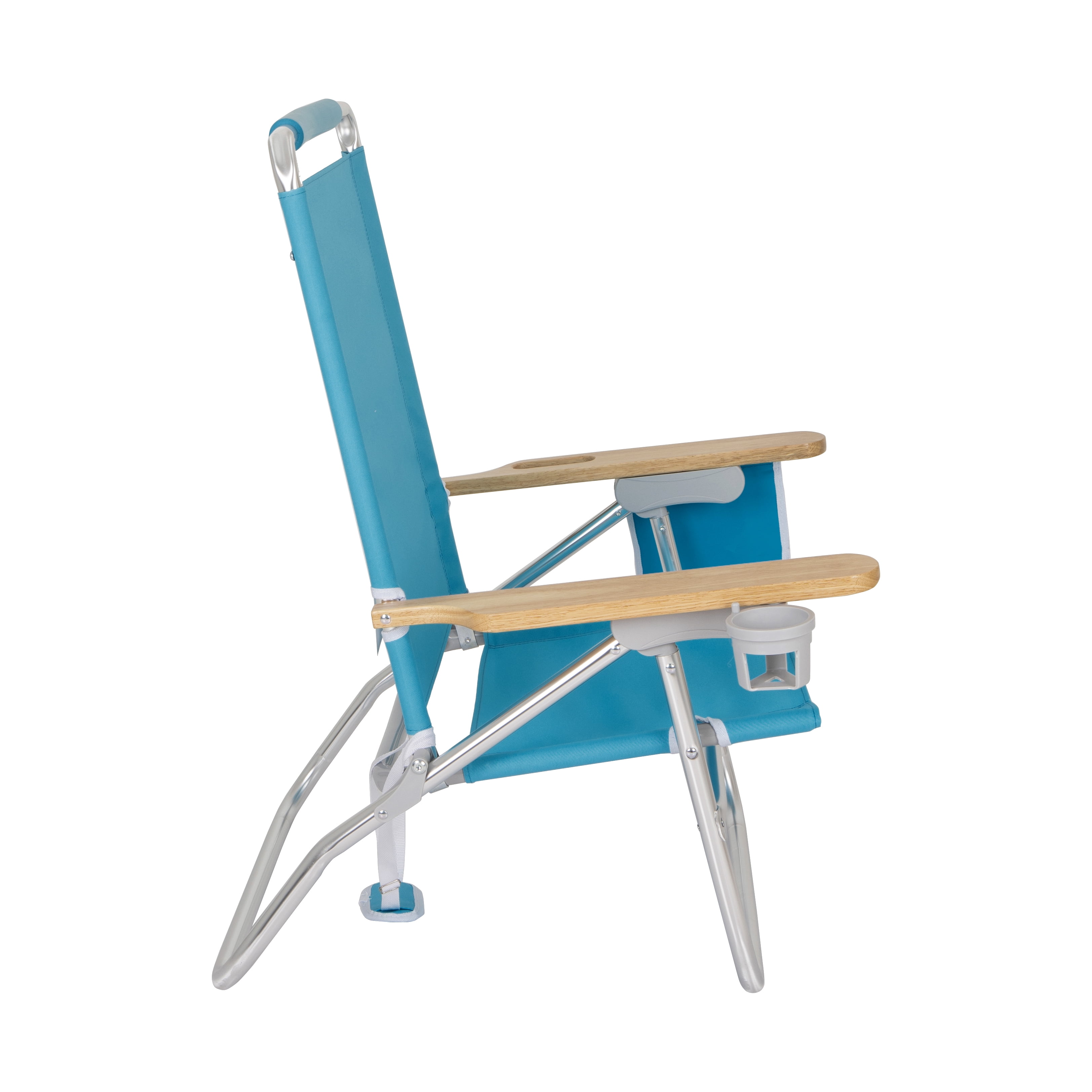 (2 pack) Mainstays Wood Arm Reclining Comfort Height Beach Chair, Teal