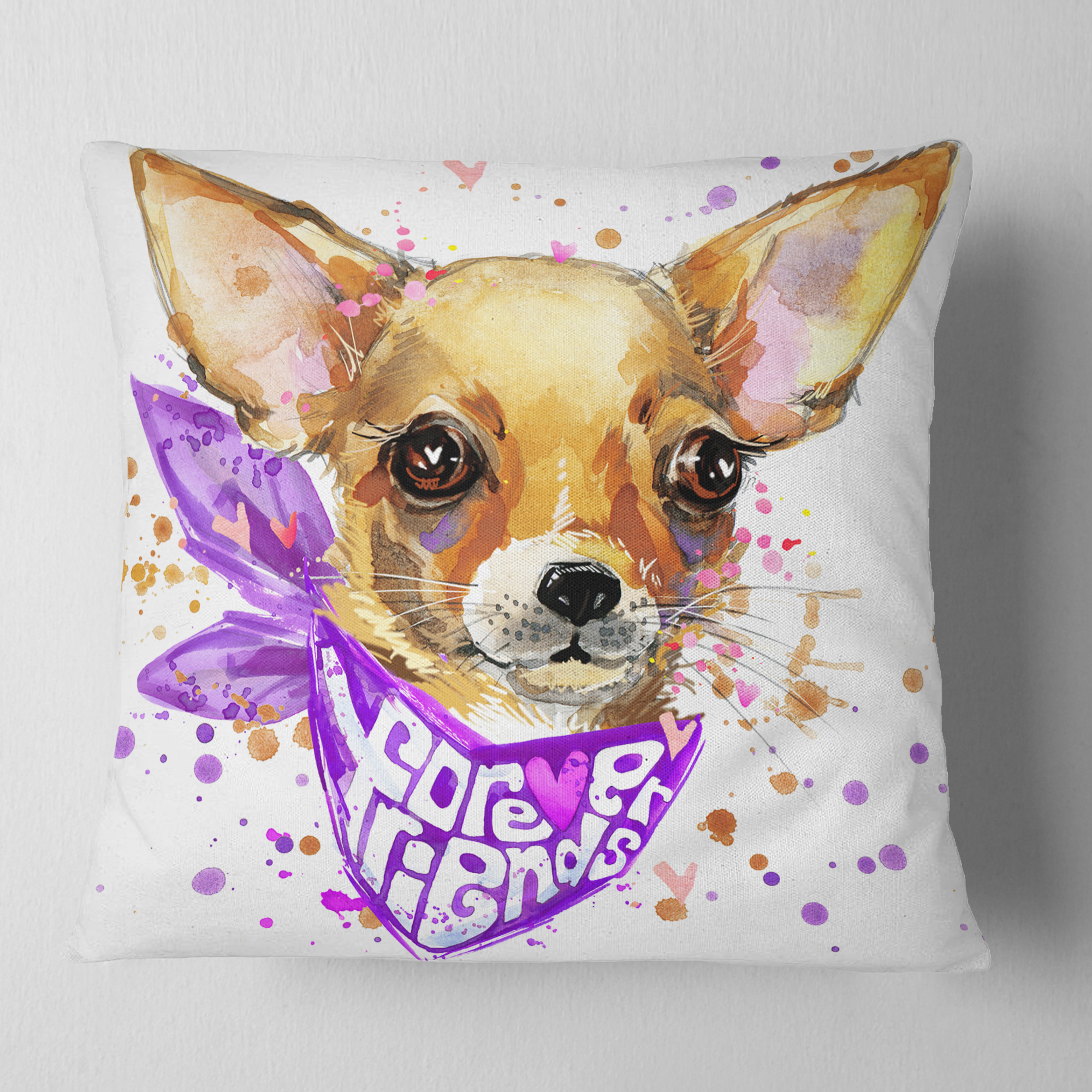 Designart Cute Puppy Dog with Neck Shawl - Contemporary Animal Throw Pillow - 18x18