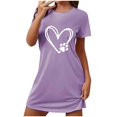 thumbnail image 5 of Sakmal Purple Moomoo Dresses for Women Lightweight Loose Cozy Pajama Dress Short Sleeve Crew Neck Short Heart Print Nightgowns S-2XL, 5 of 5