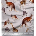 thumbnail image 1 of Soimoi Grey Crepe Silk Fabric Kangaroo & Giraffe Animal Fabric Prints By Yard 42 Inch Wide, 1 of 1