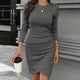 thumbnail image 5 of mfyjkho Vestidos de verano para mujer, Vestido de mujer de otoño e invierno con cuello redondo, manga larga, color liso, ajustado, de punto, con cola de pez y bolso a la cadera xxl, 5 of 6