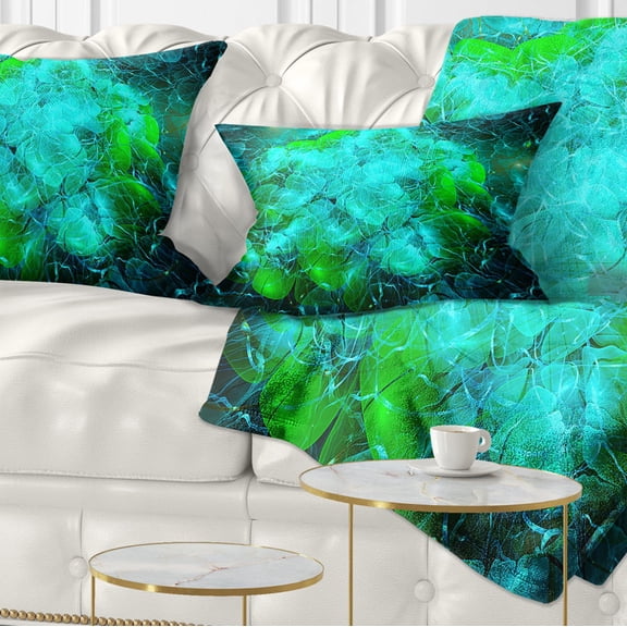 Designart Fractal Smoke Texture Green - Abstract Throw Pillow - 12x20