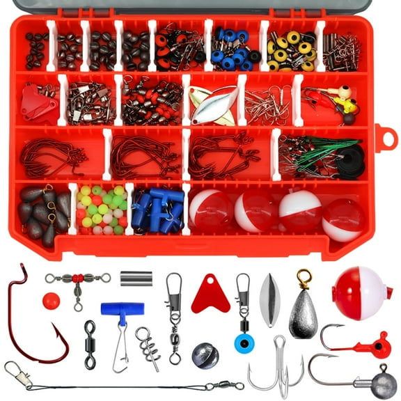 263pcs Fishing Accessories Kit Fishing Tackle Kit Swivels Hooks Split Shots Fishing Gear for Saltwater and Freshwater