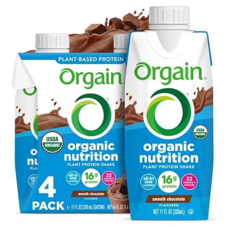 Orgain Organic Nutritional Vegan Protein Shake, Smooth Chocolate - 16g Plant Based Protein, Meal Replacement, 22 Vitamins & Minerals, Fruits & Vegetables, Gluten Free, Non-GMO, 11 Fl Oz (Pack