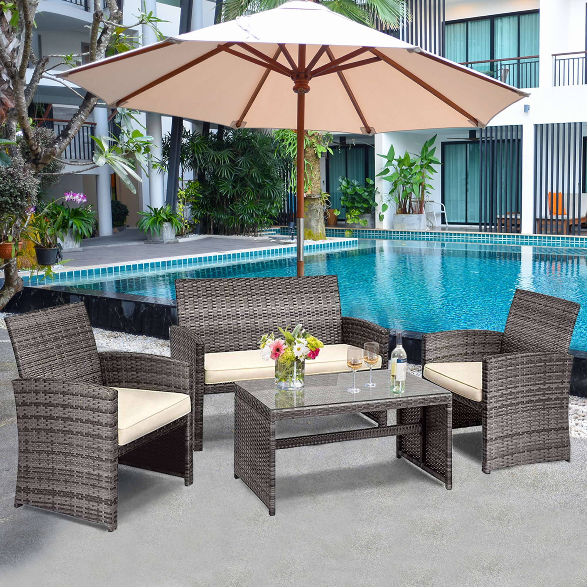 Gymax 8PCS Patio Outdoor Rattan Furniture Set w/ Cushioned Chair Loveseat Table - image 5 of 10