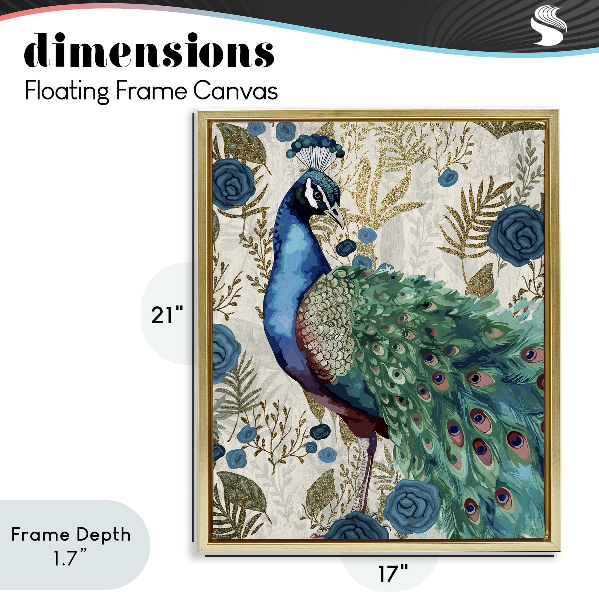 Stupell Industries Rococo Peacock Pride Gold Framed Floater Canvas Wall Art, design by Kim Allen