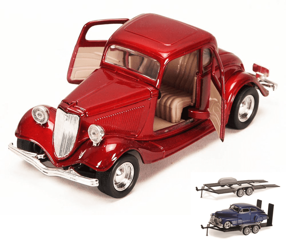 Diecast Car & Trailer Package - 1934 Ford Coupe, Red - Motormax 73217