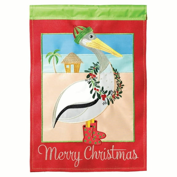 Christmas Pelican Festive Beach 13 x 18 Small Holiday House Flag