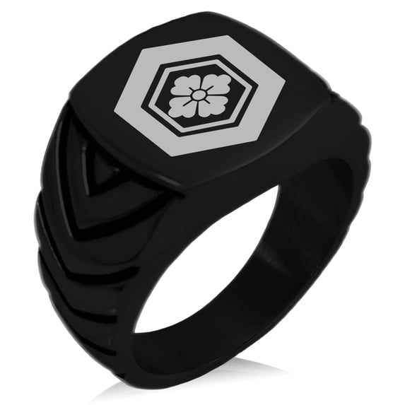 Stainless Steel Naoe Samurai Crest Chevron Pattern Biker Style Polished Ring