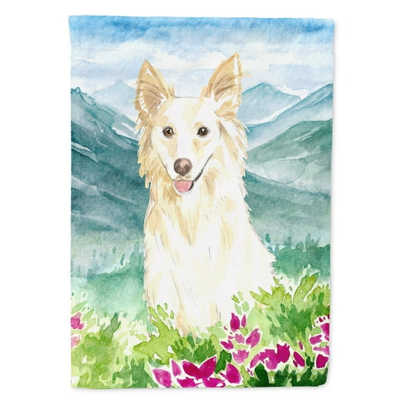 Carolines Treasures CK2514GF Mountian Flowers White Collie Flag Garden Size  Small multicolor