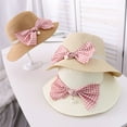 thumbnail image 4 of 50-52cm hat circumference children's bow fisherman basin hat summer sunscreen big brimmed straw hat outdoor sunshade straw hatMilky white, 4 of 5