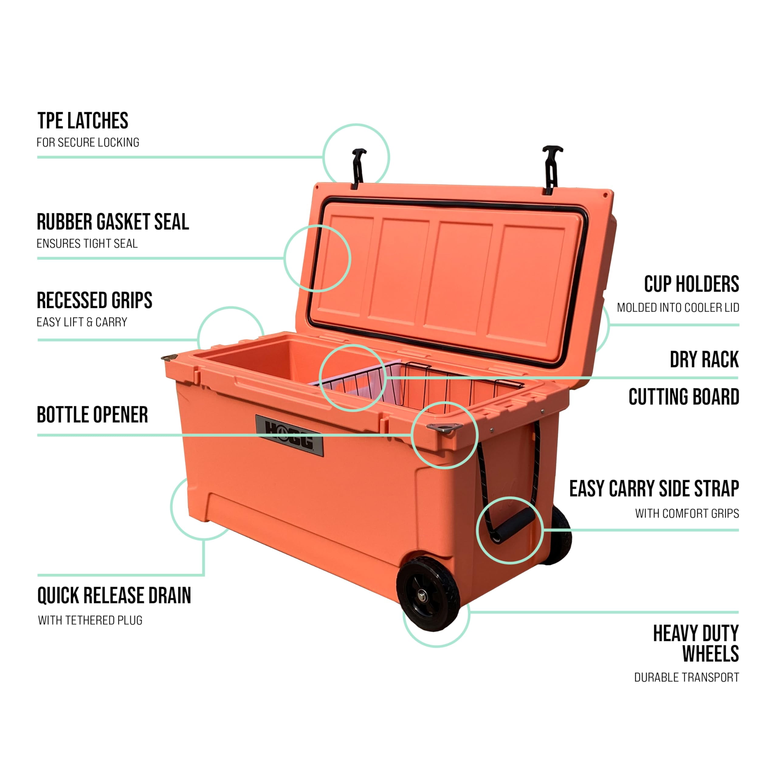 Hogg (Desert Flower) 110 QT Insulated Cooler with Wheels and Handles, Rolling Ice Chest with Wheels, Rotomolded Wheeled Coolers for Camping, Drinks, Outdoors