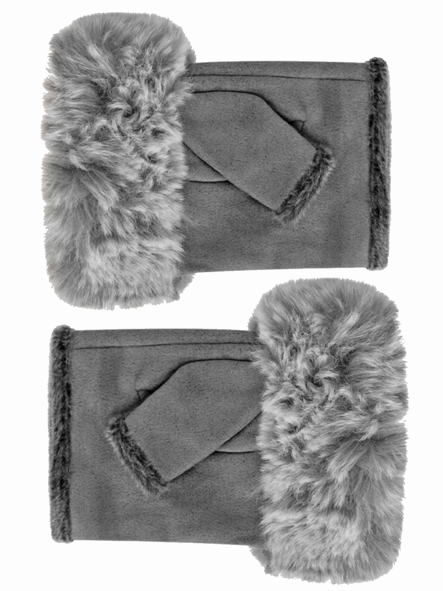 Luxury Divas Suede Fingerless Gloves With Faux Fur Trim Cuff