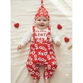 thumbnail image 4 of BemeyourBBs Newborn Baby Boy My First Valentines Day Outfit Romper Heart Suspender Pants and Cap 3 Pcs Set Cute Infant Spring Clothes, 4 of 9