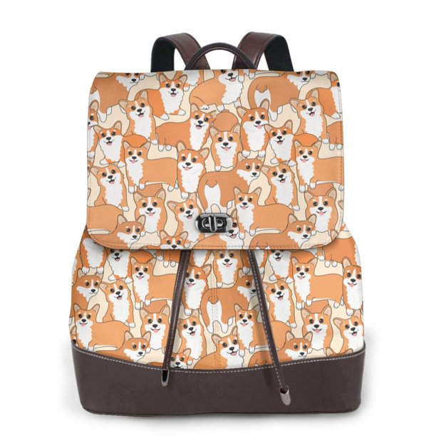 Easygdp Corgi Animal Mochila de Cuero para Mujeres, Bolso de Hombro, Bolsos de Mano de Moda para Trabajo y Viajes