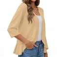 thumbnail image 5 of Womens Casual Open Front Cardigans Lightweight Soft Summer Draped Ruffles 3/4 Sleeve Cardigan, 5 of 7