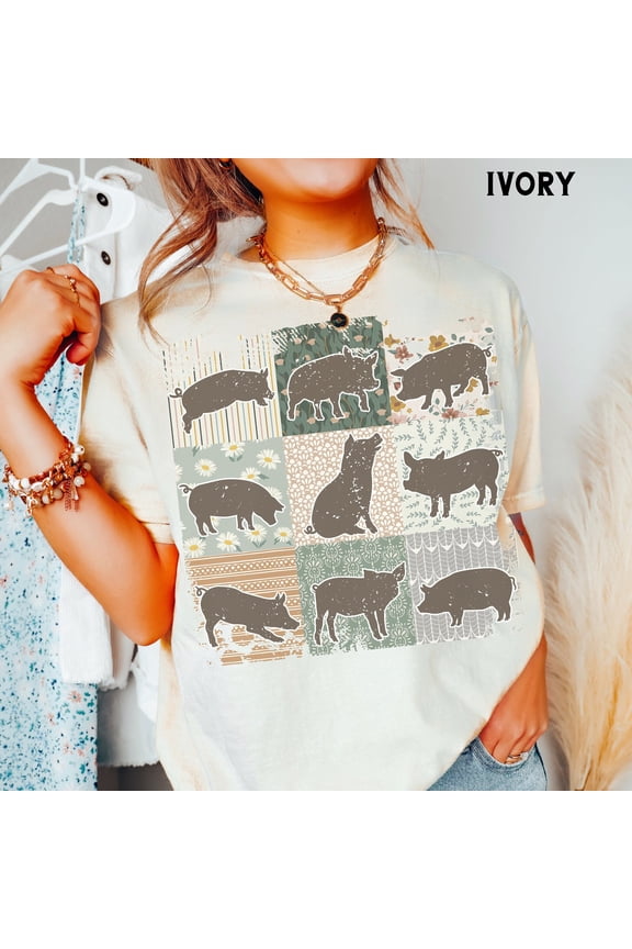 Boho Pigs Shirt Retro Farmhouse Floral Pig Tee Cottagecore Aesthetic Clothing Pig Lover Gi