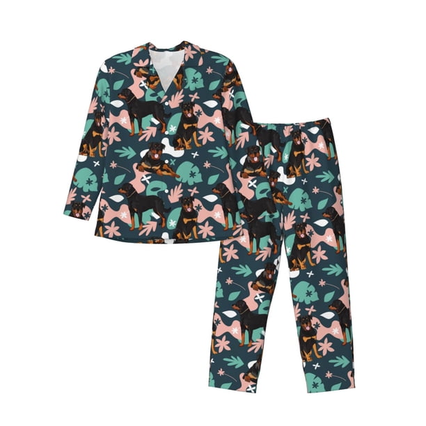 Balery Rottweiler Pijama para Hombre de Dos Piezas con Manga Larga, Conjunto de Dormir y Descanso Suave con Bolsillos-Large