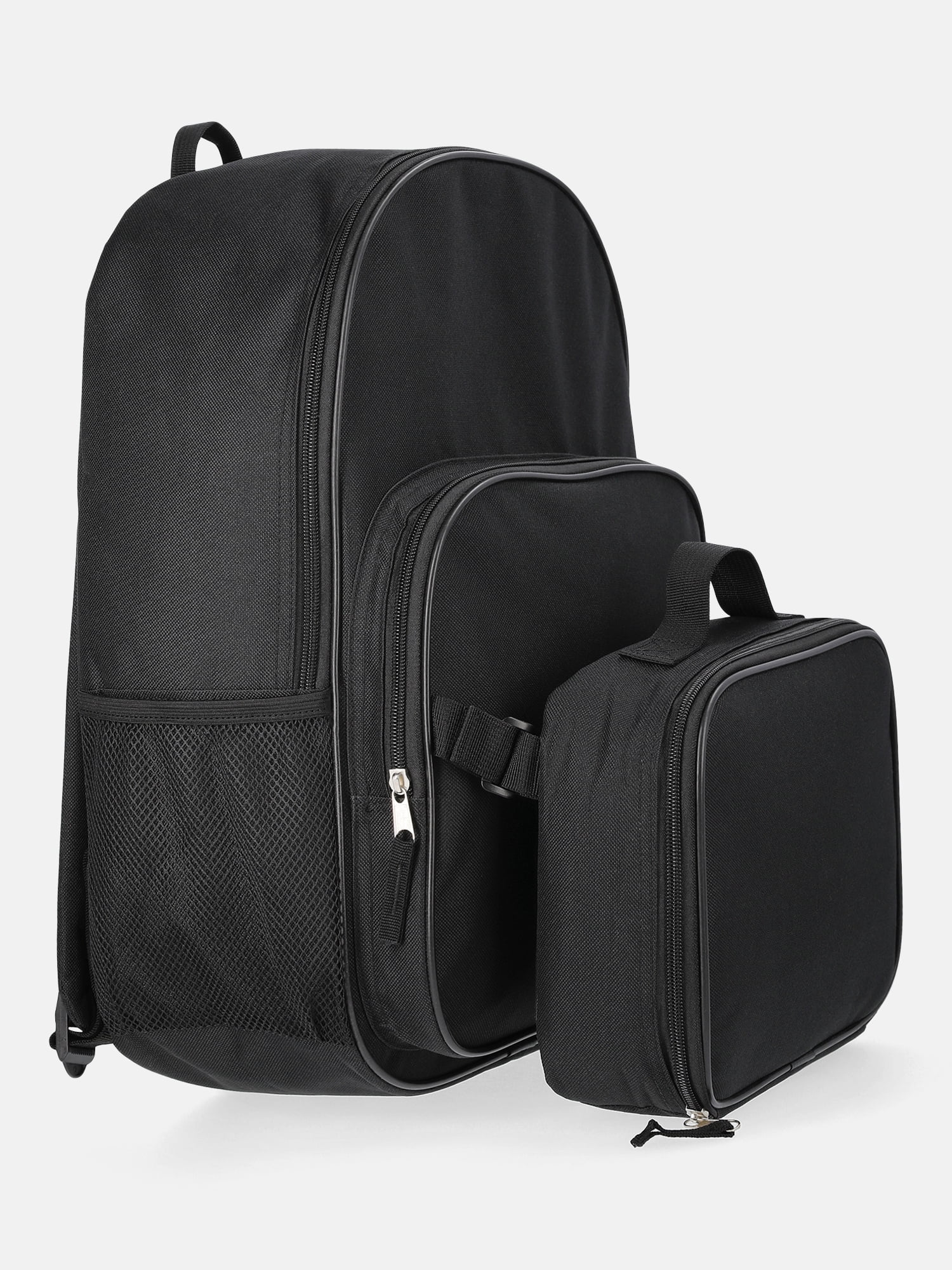 Wonder Nation Unisex 17" Solid Backpack & Lunch Set, Black