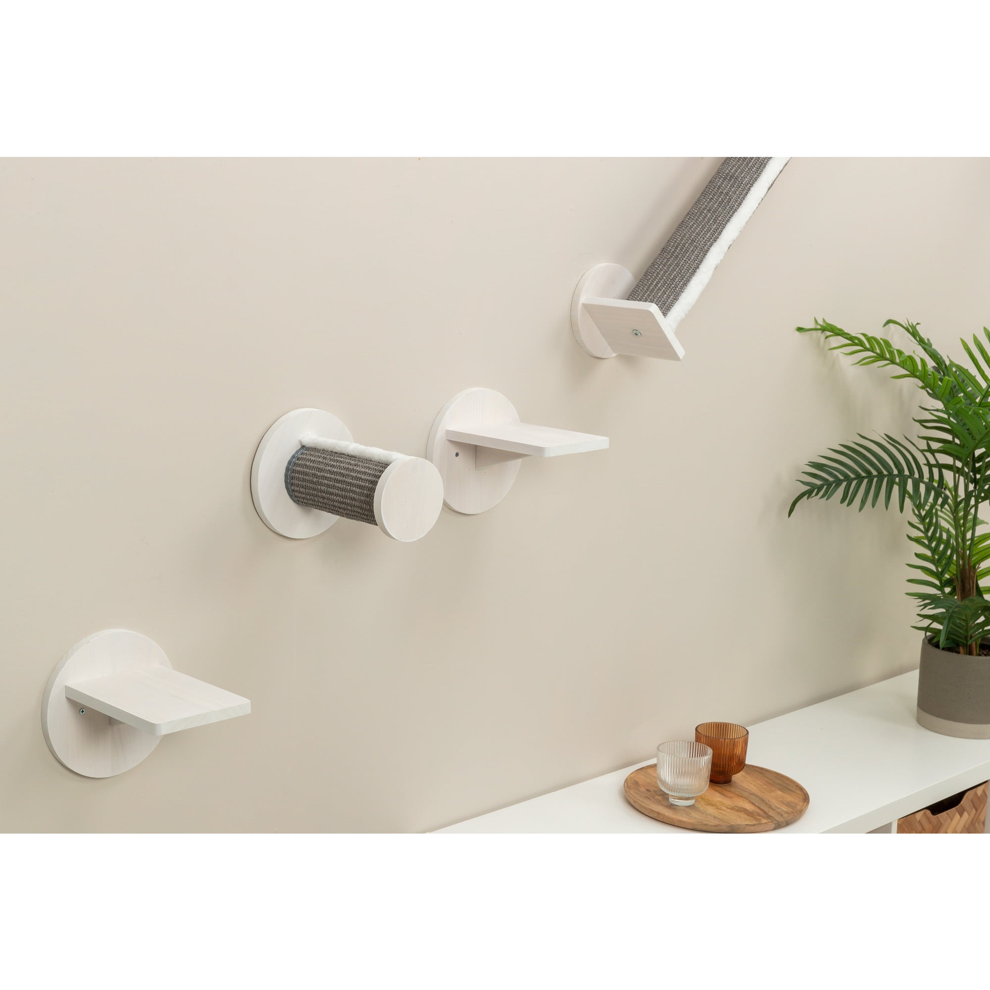 TRIXIE Wall Set 6 Wall Mounted Cat Perch System, Scratching Posts, Platforms, Steps, Gray