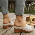 thumbnail image 4 of Women's Wedge Sandals Hollow out Leather Open Toe Orthopedic Slippers Casual Platform Slip on Slides Beige Size 8.5, 4 of 8