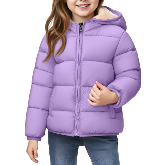 Iaqnaocc Girls Winter Coat Lightweight Sherpa Fleece Down Coats Warm Size 6 Hooded Down Coat Cute Zipper Up Clothes Girls Puffer Jacket Purple 9-10Years
