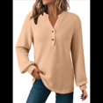 thumbnail image 3 of Blusas Tipo Suéter de Larga Informales con Cuello en V y Cuello de Gofre para Mujer Albaricoque XL, 3 of 9