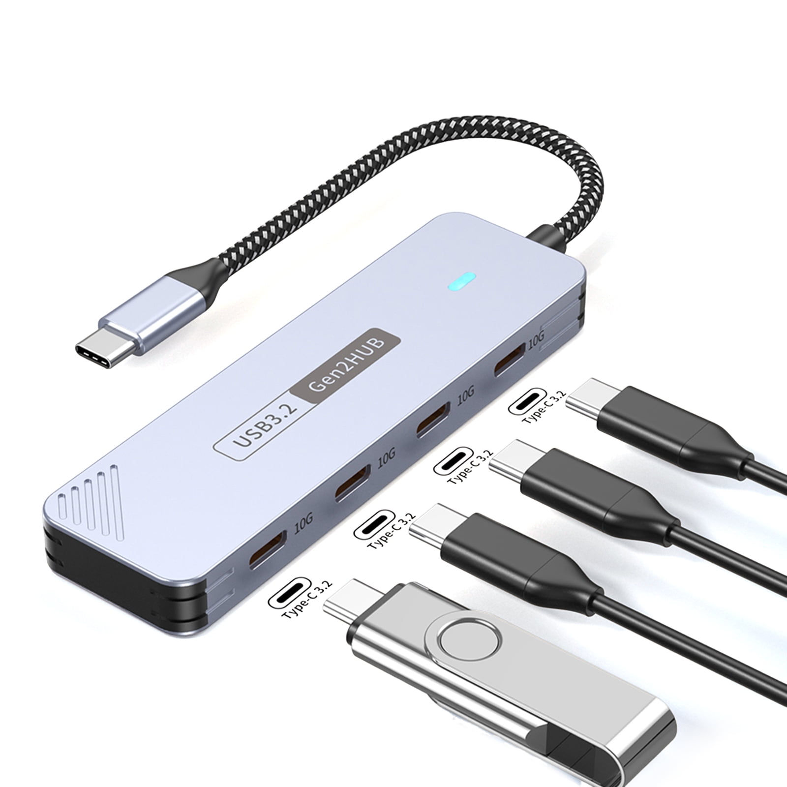 4 Port USB C Hubs 10Gbps Fast Speed Data Transfer Aluminum Alloy Splitter For Laptop Tablets External Drive