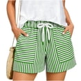 thumbnail image 3 of UDAUDU Women’s Striped Shorts Casual High Waist Beach Soft Lounge Shorts Loose Fit Drawstring Pocket Short Green XL, 3 of 6