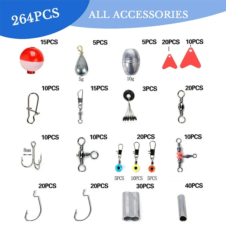 Jercoda 264pcs Fishing Lure Kit with Tackle Box, Multiple Fishing