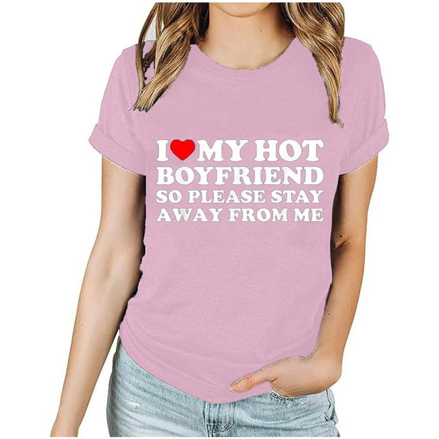 TIMIFIS T-Shirts pour Femmes de la Saint-Valentin Été Décontracté Manches Courtes Col Rond T-Shirts Mode T-Shirt Imprimé Cœur d'Amour