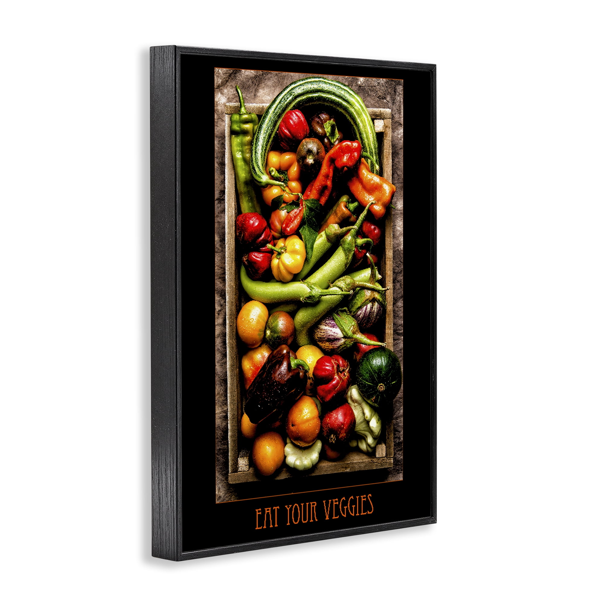 Stupell Industries Eat Your Veggies Vibrant Harvest Black Framed Giclee Art, design by Carl Kravats